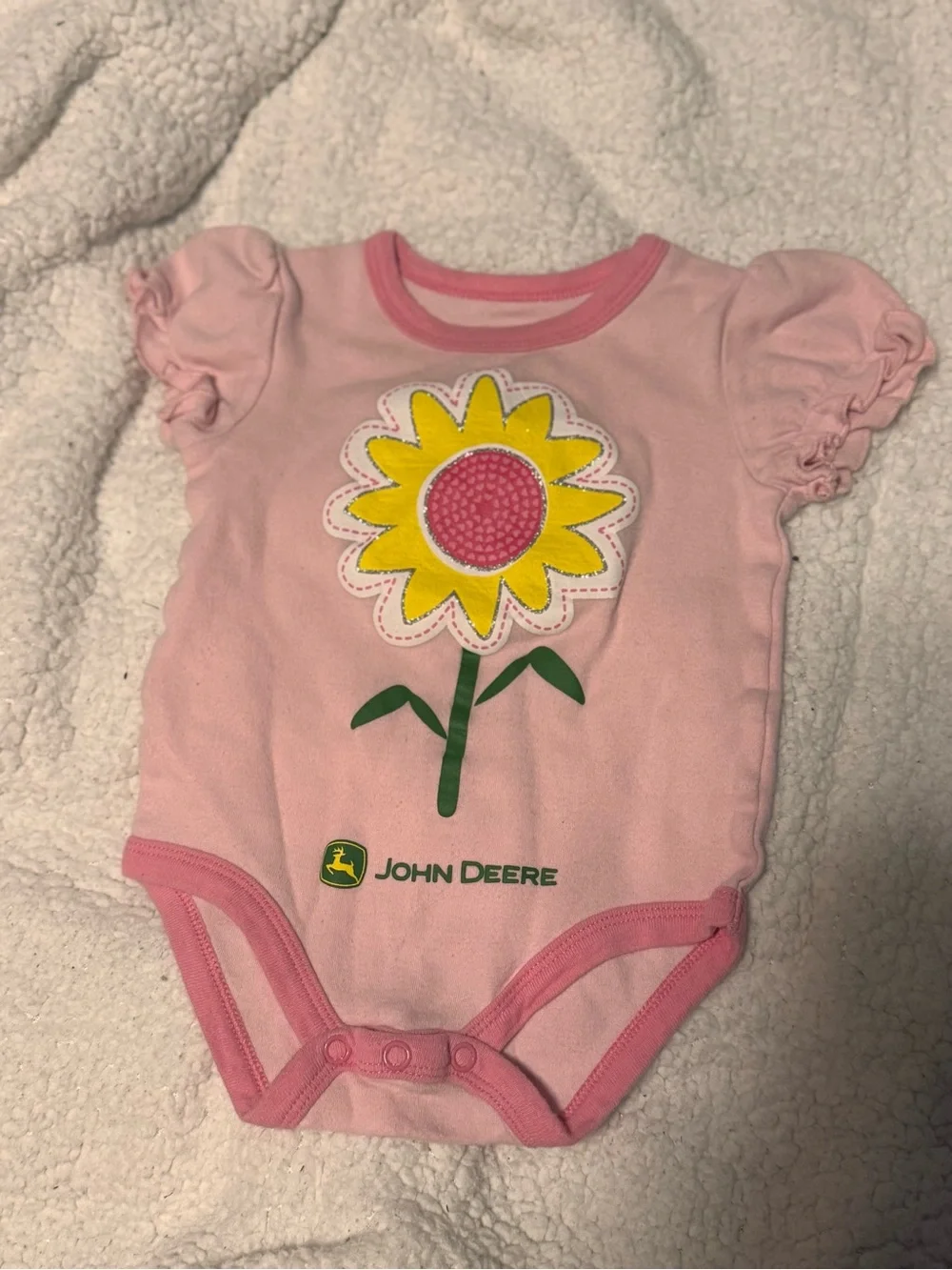 John Deere Pink Sunflower Applique Baby Bodysuit